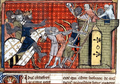 Crusaders laying siege during the first crusade